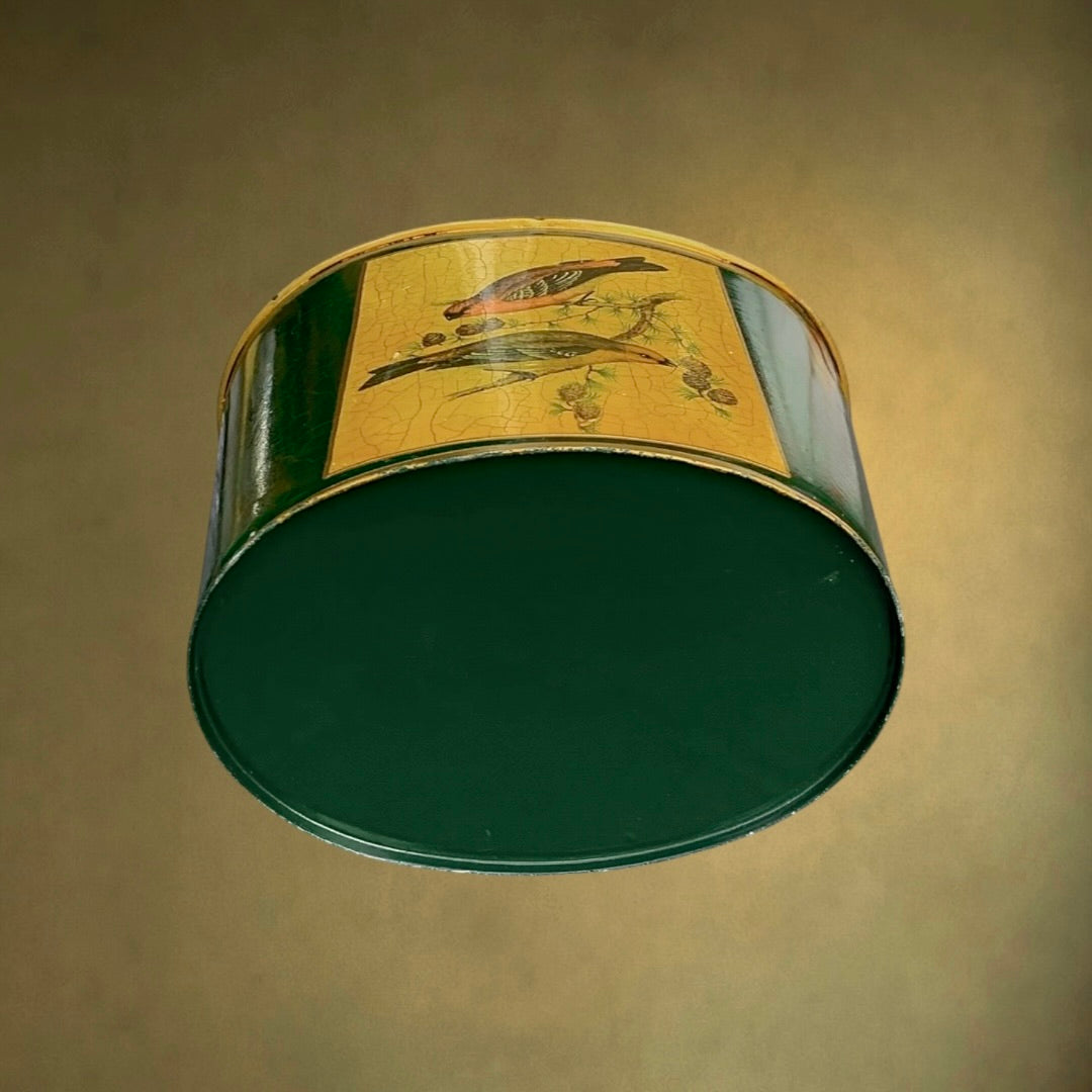 Porte-Bouteilles Vintage en Tôle Peinte Décor Oiseaux – Vert et Doré – Années 60)