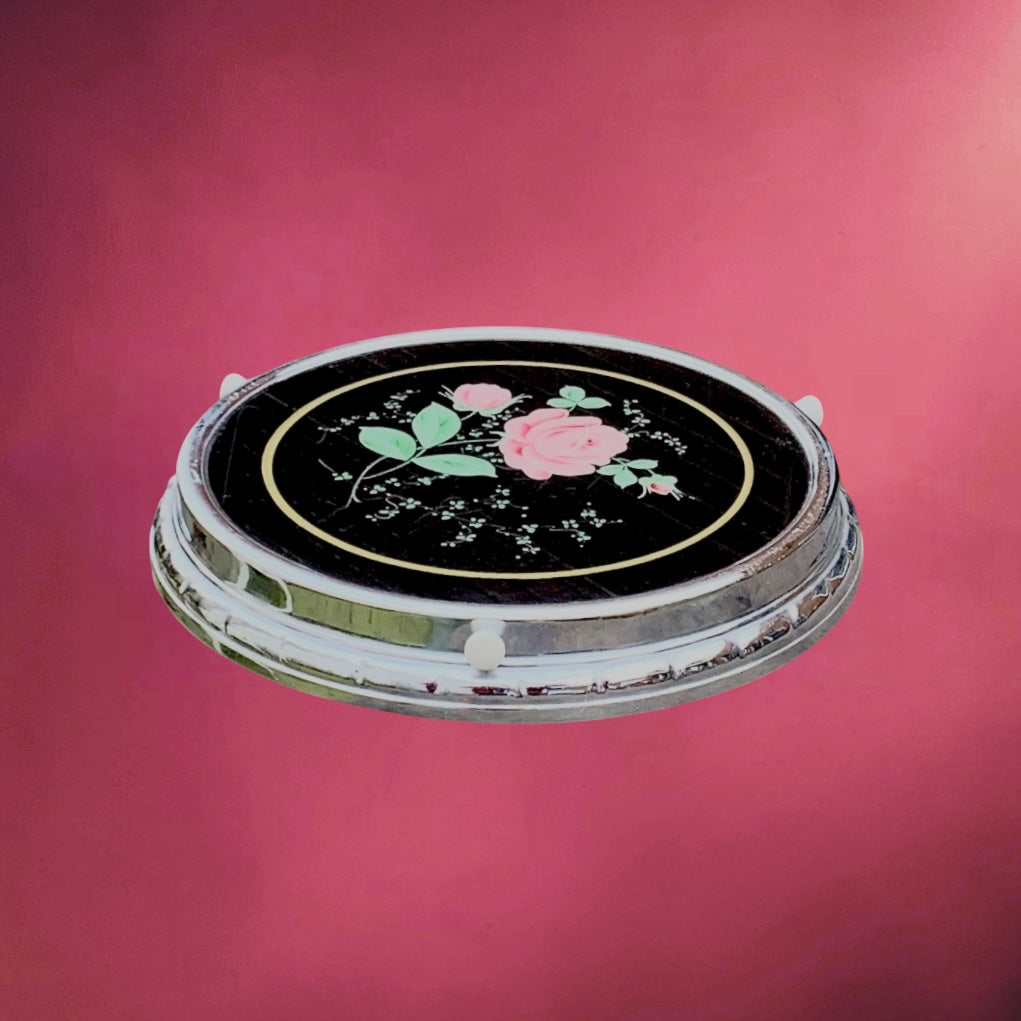 Plateau Tournant Lazy Susan en Verre Fleuri et Métal Chromé – Années 1950