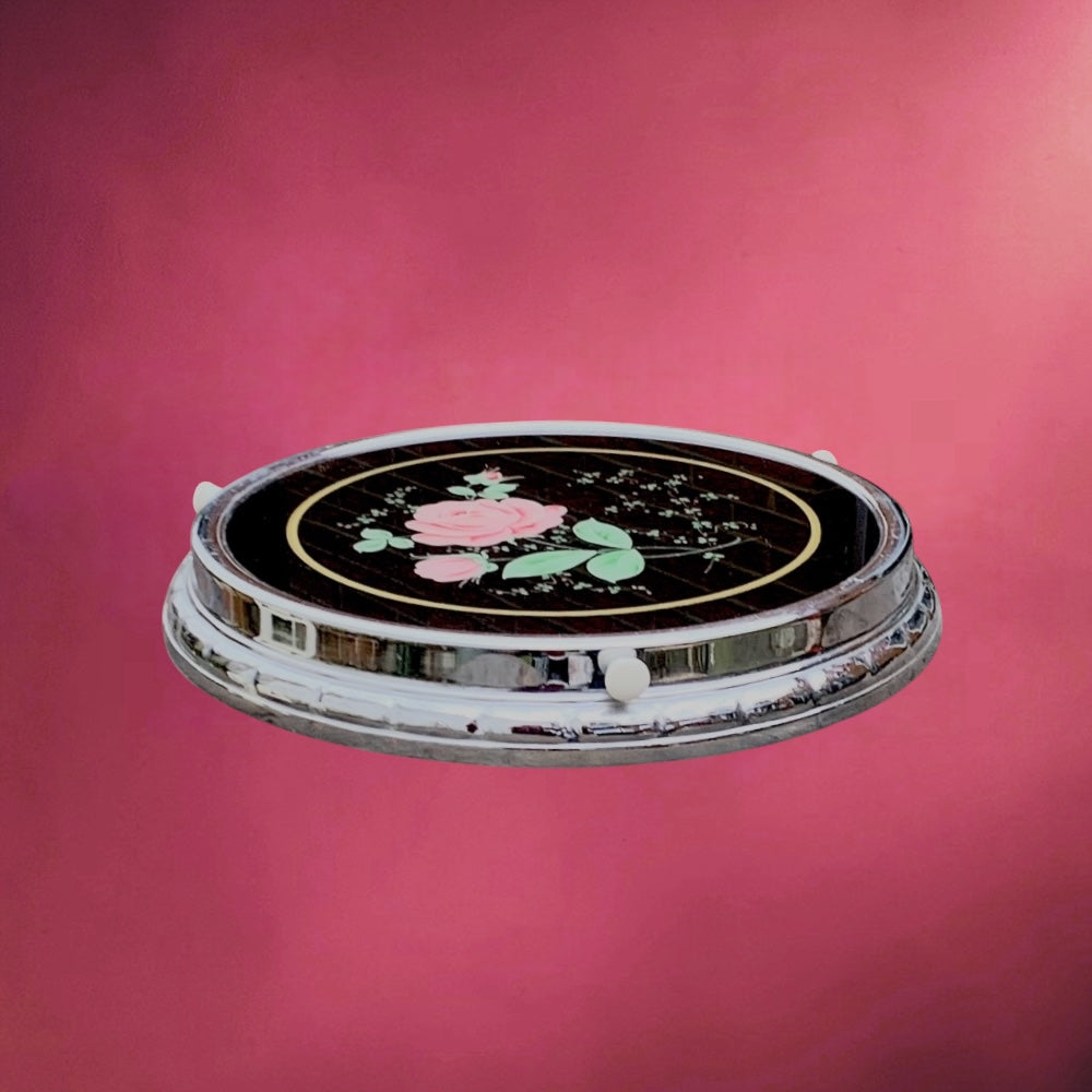 Plateau Tournant Lazy Susan en Verre Fleuri et Métal Chromé – Années 1950