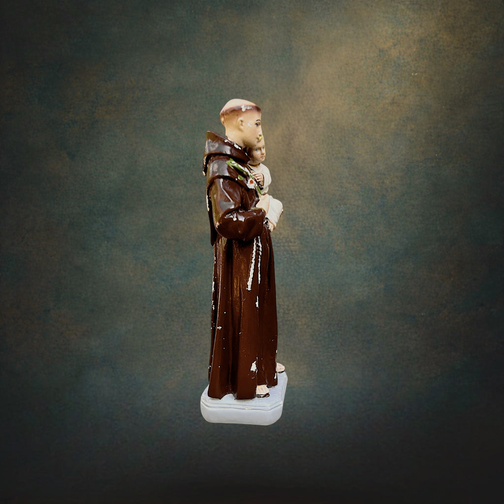 Statuette Ancienne Saint-Antoine de Padoue en Plâtre Polychrome - Années 50