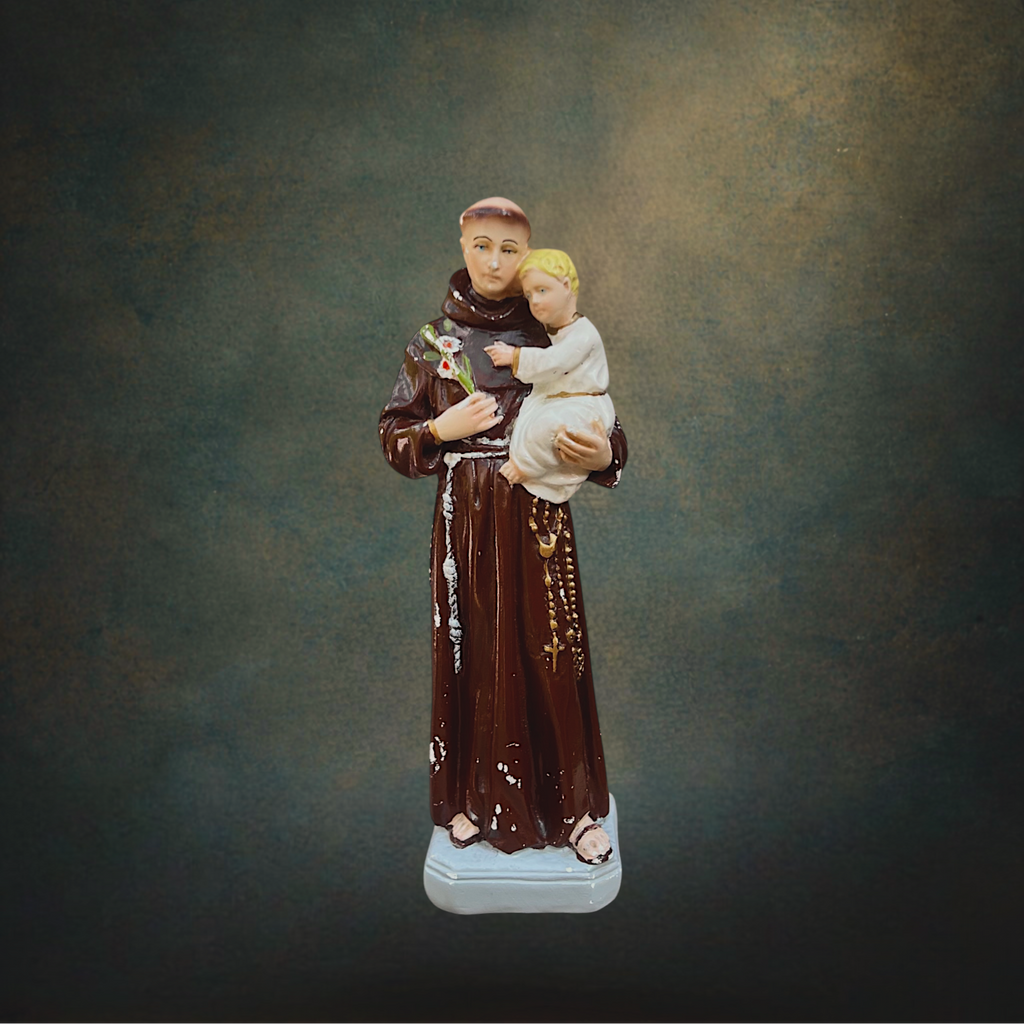 Statuette ancienne Saint-Antoine de Padoue en plâtre polychrome
