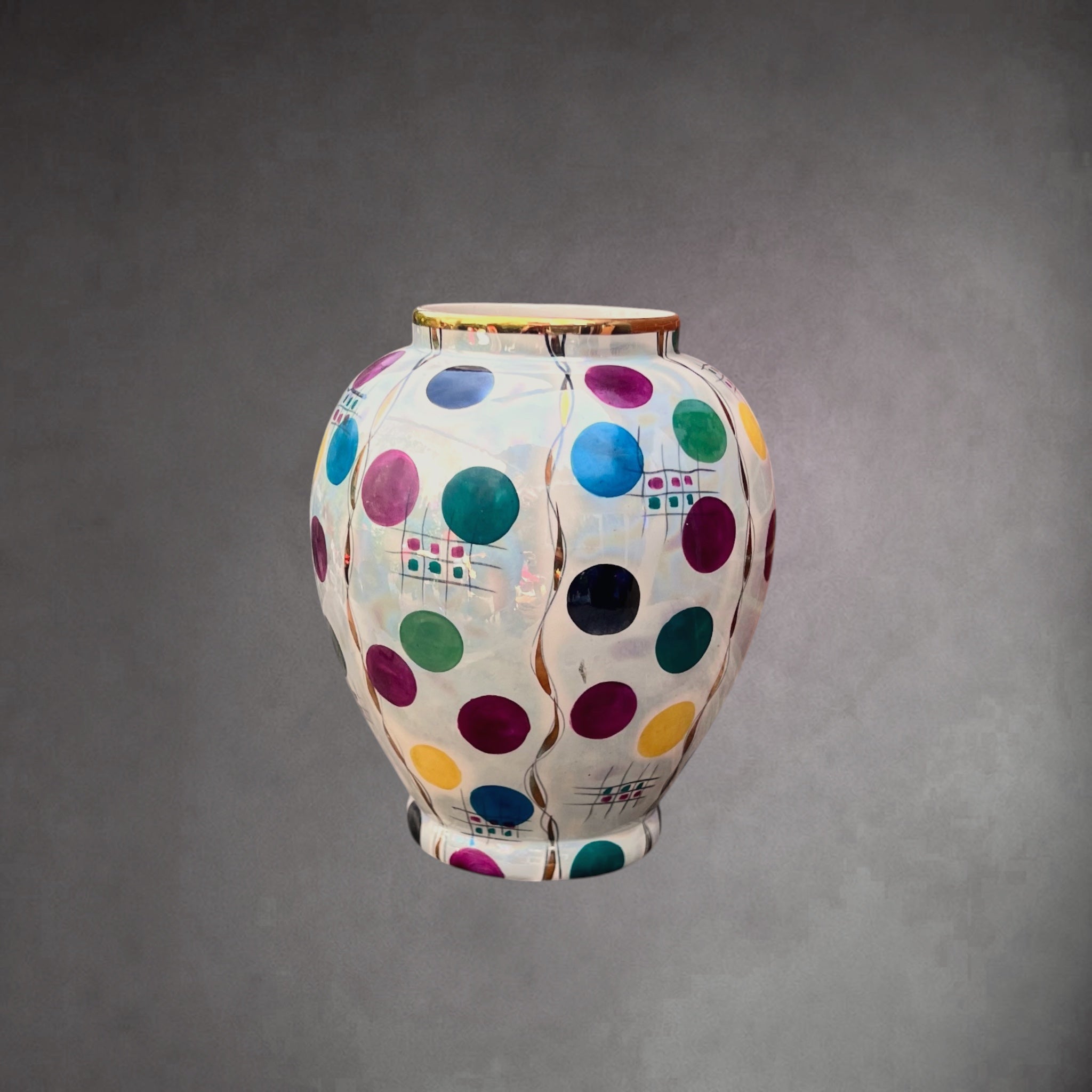 Vase Hubert Bequet Quaregnon en Faïence Nacrée Décor Confetti - Années 50-60