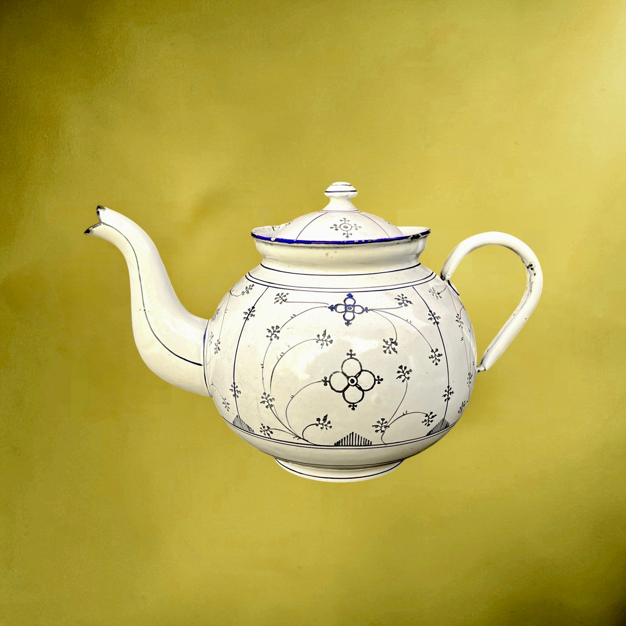 Bouilloire vintage en tôle émaillée décor Copenhagen – théière rétro émaillée
