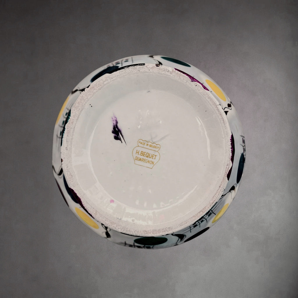 Vase Hubert Bequet Quaregnon en Faïence Nacrée Décor Confetti - Années 50-60
