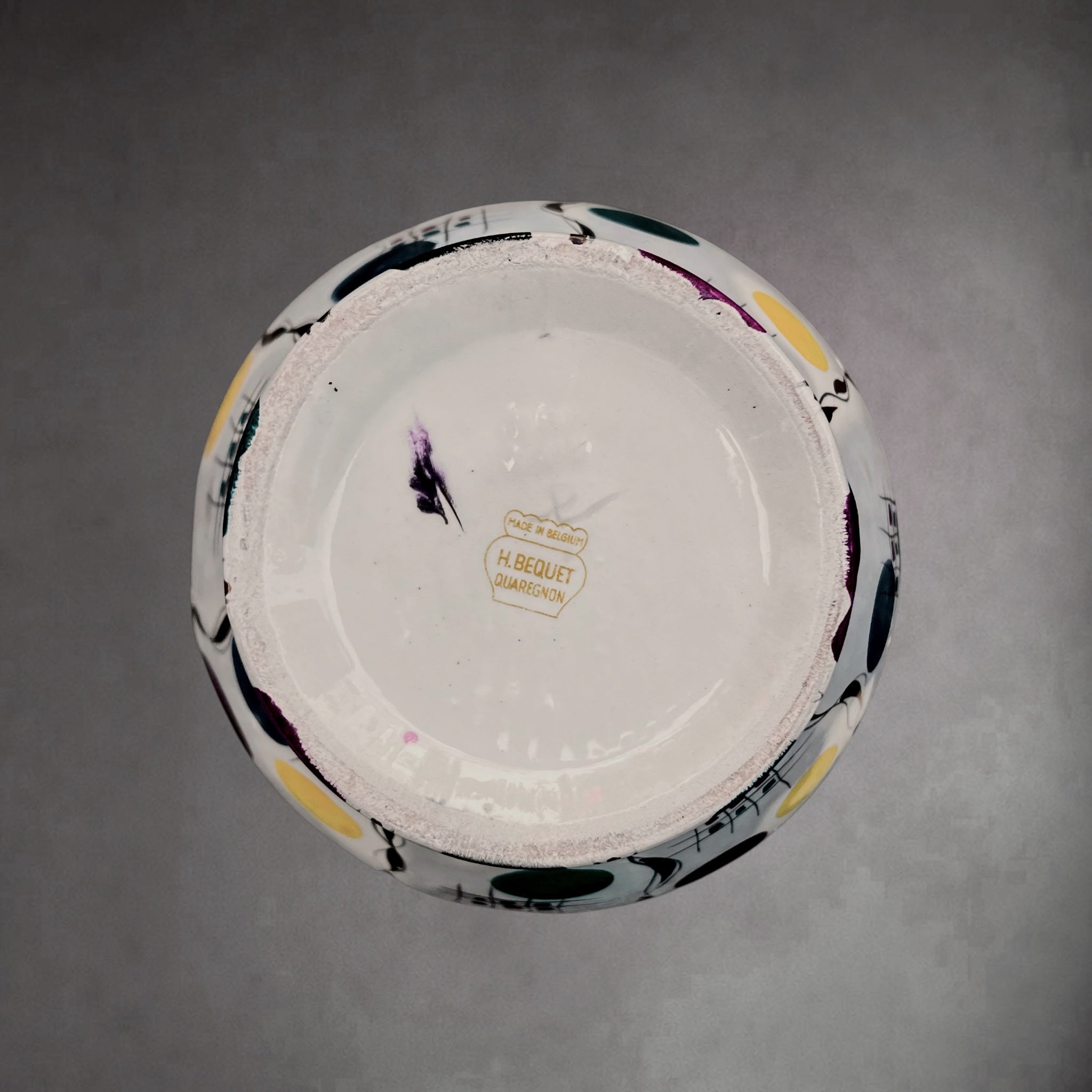 Vase Hubert Bequet Quaregnon en Faïence Nacrée Décor Confetti - Années 50-60