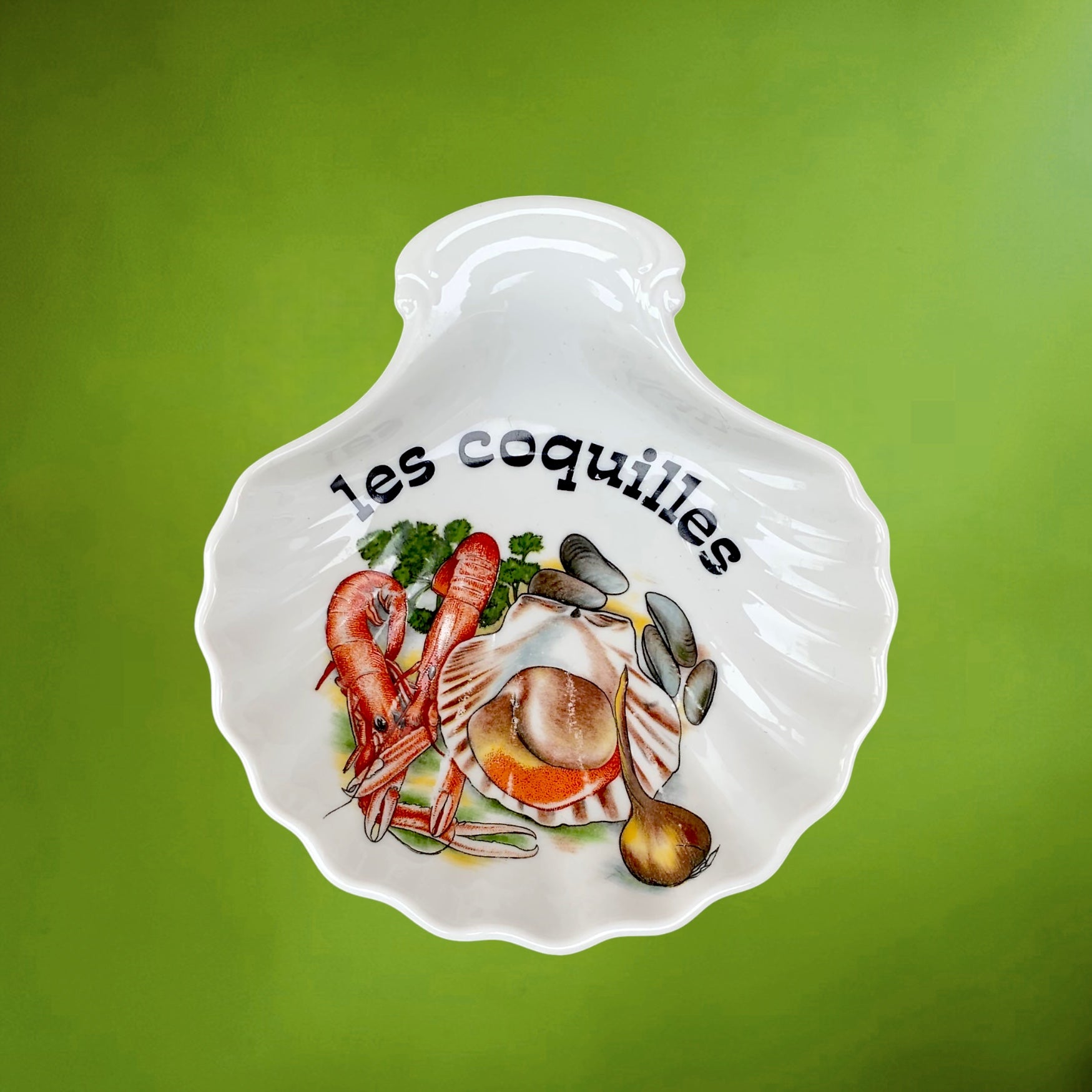 Six Coupelles Coquille en Porcelaine L’Arc-en-Ciel Décor Fruits de Mer – Années 90-2000