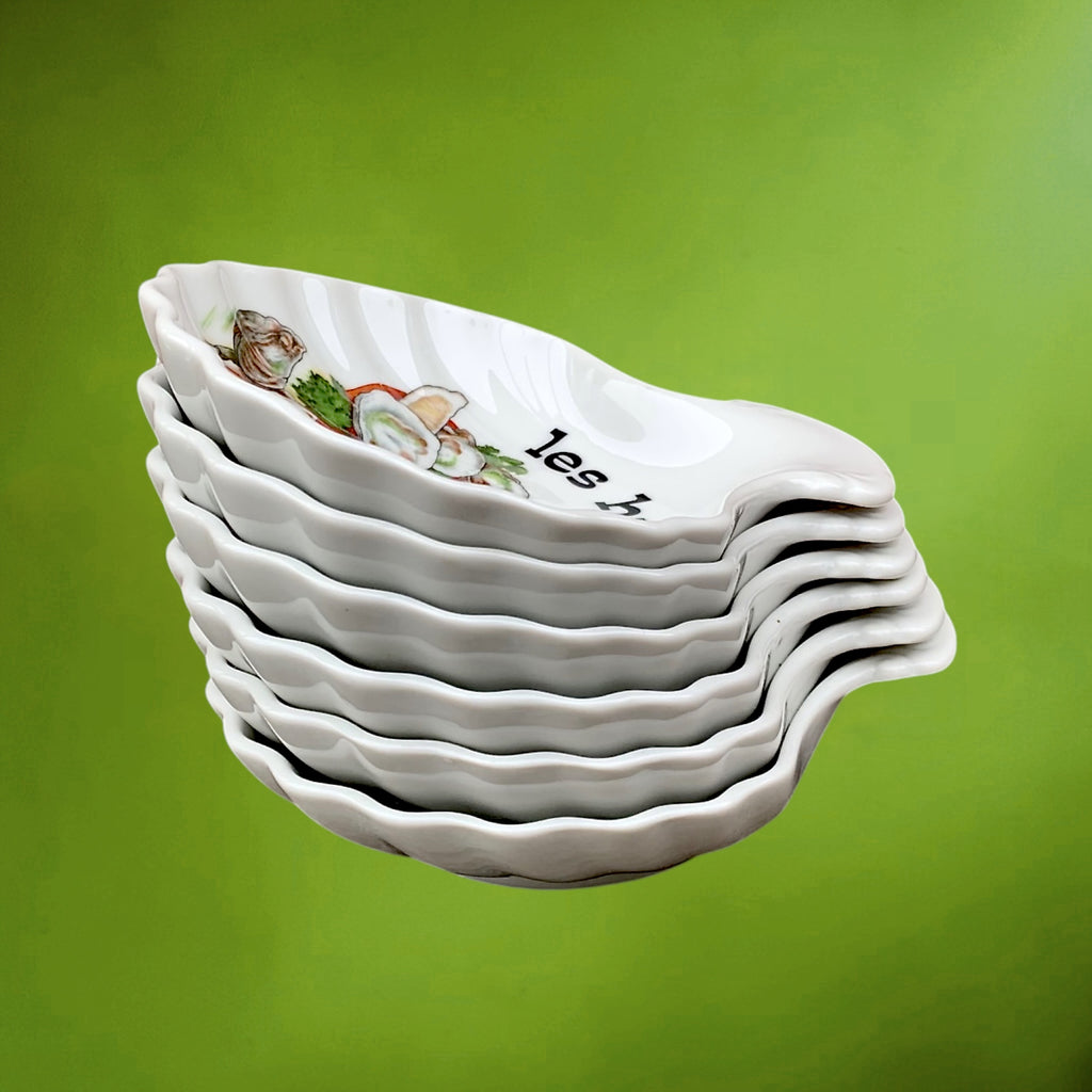 Six Coupelles Coquille en Porcelaine L’Arc-en-Ciel Décor Fruits de Mer – Années 90-2000