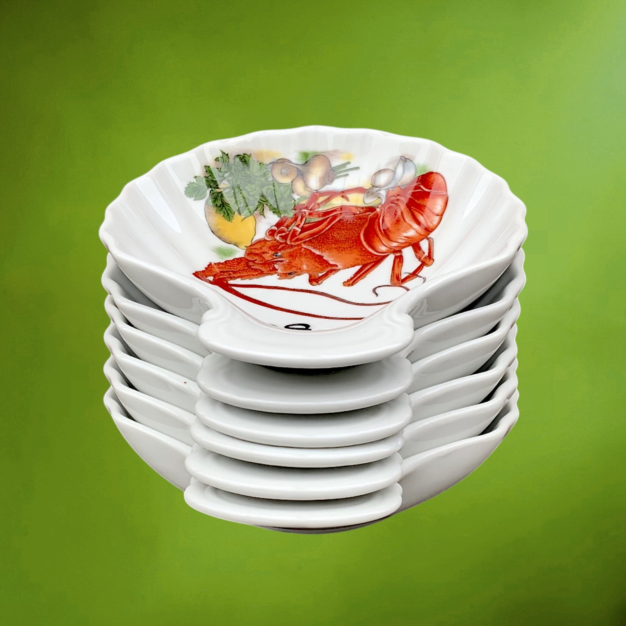 Six Coupelles Coquille en Porcelaine L’Arc-en-Ciel Décor Fruits de Mer – Années 90-2000