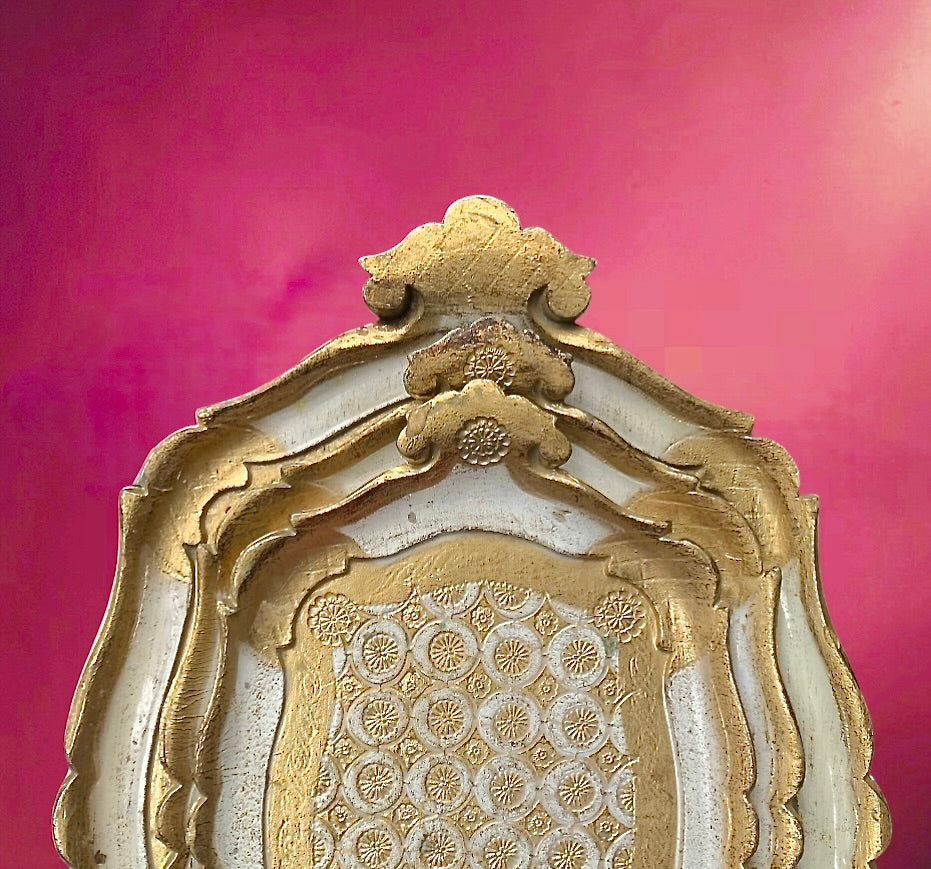 Ensemble de 3 plateaux florentins vintage doré blanc – bois peint style italien baroque