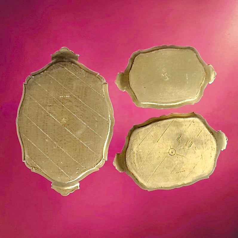 Ensemble de 3 plateaux florentins vintage doré blanc – bois peint style italien baroque