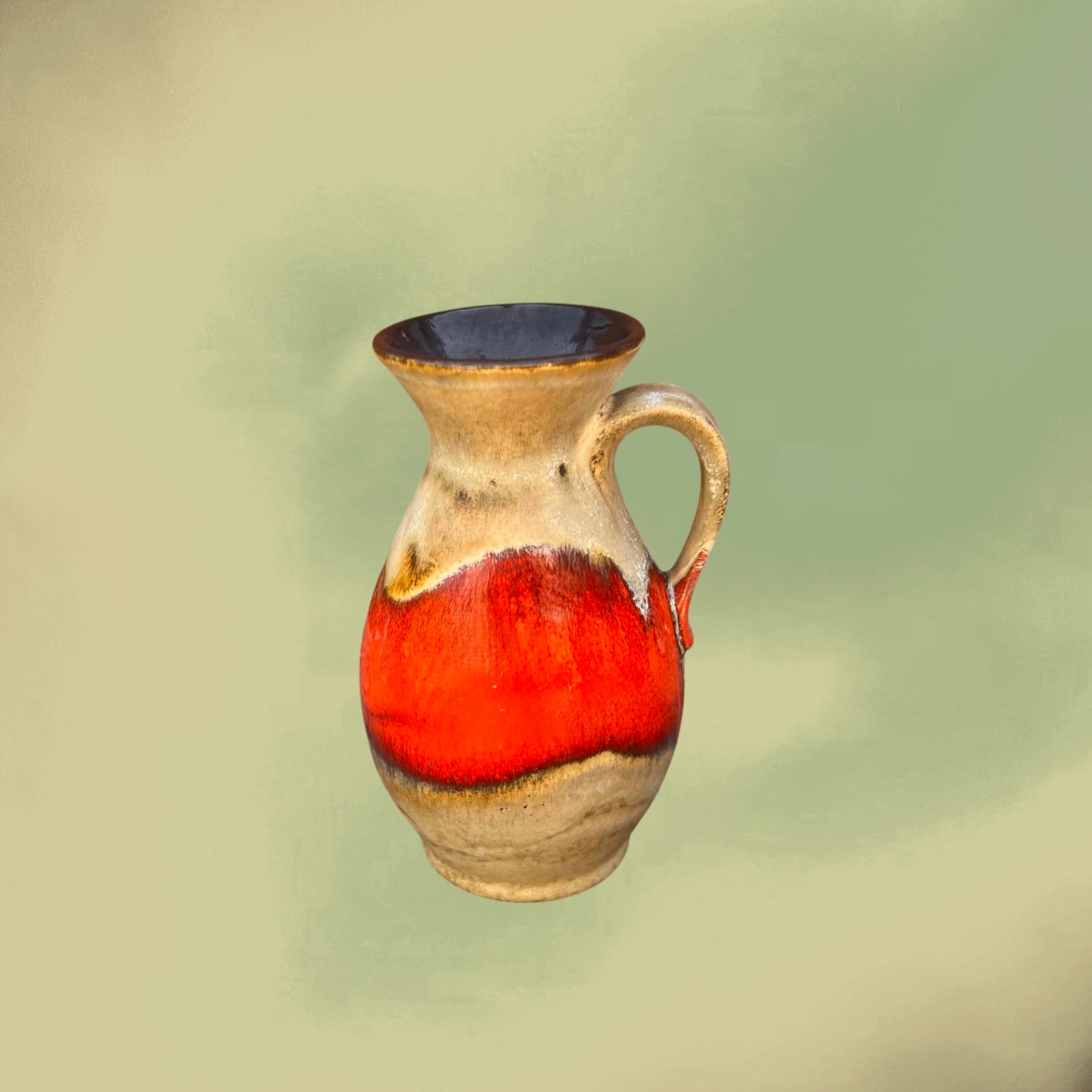Vase Jasba N046 en Céramique Fat Lava Rouge West Germany - Années 70
