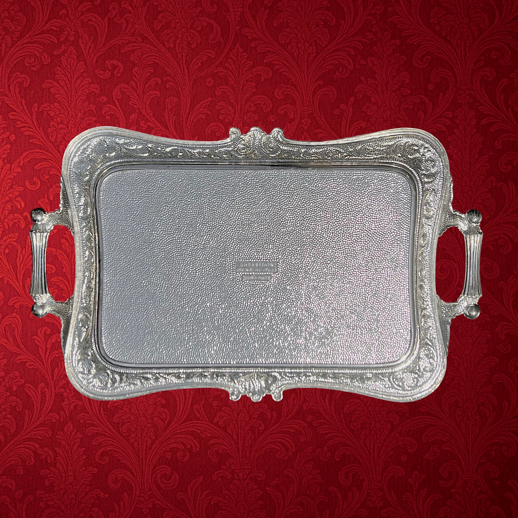 Plateau de Service Italien en Métal Argenté à Décor Rocaille - Années 1960-70
