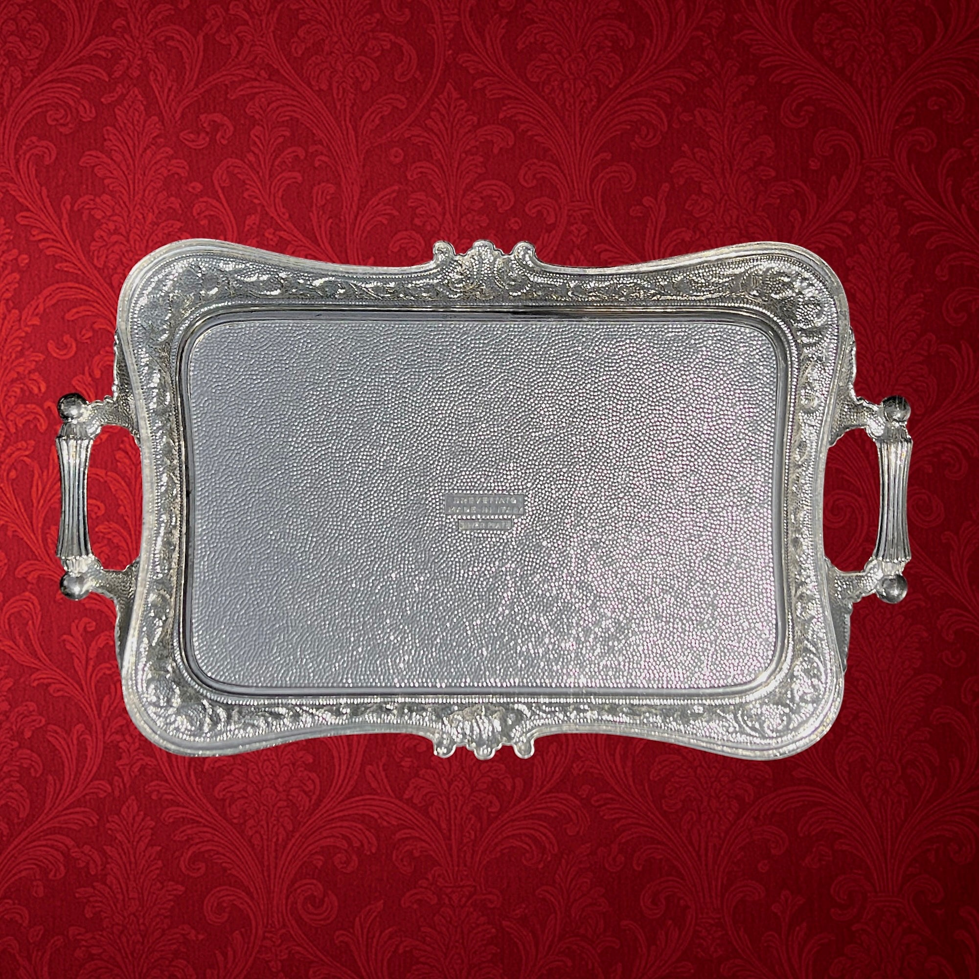 Plateau de Service Italien en Métal Argenté à Décor Rocaille - Années 1960-70