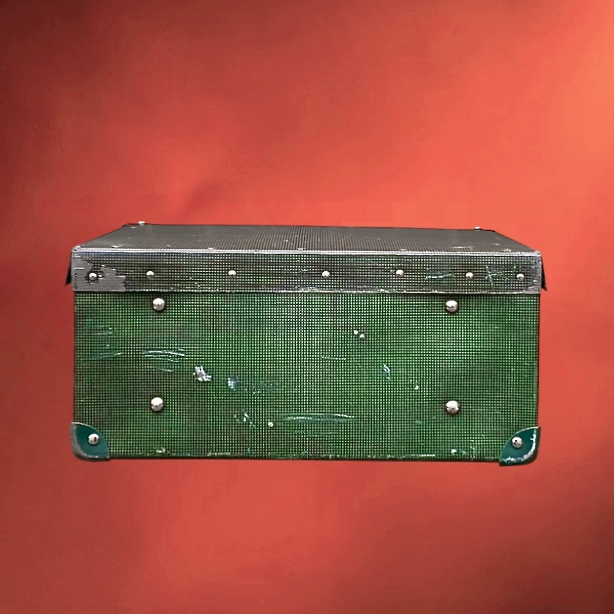 Valise vintage anglaise années 50 verte serrures Cheney pied de poule