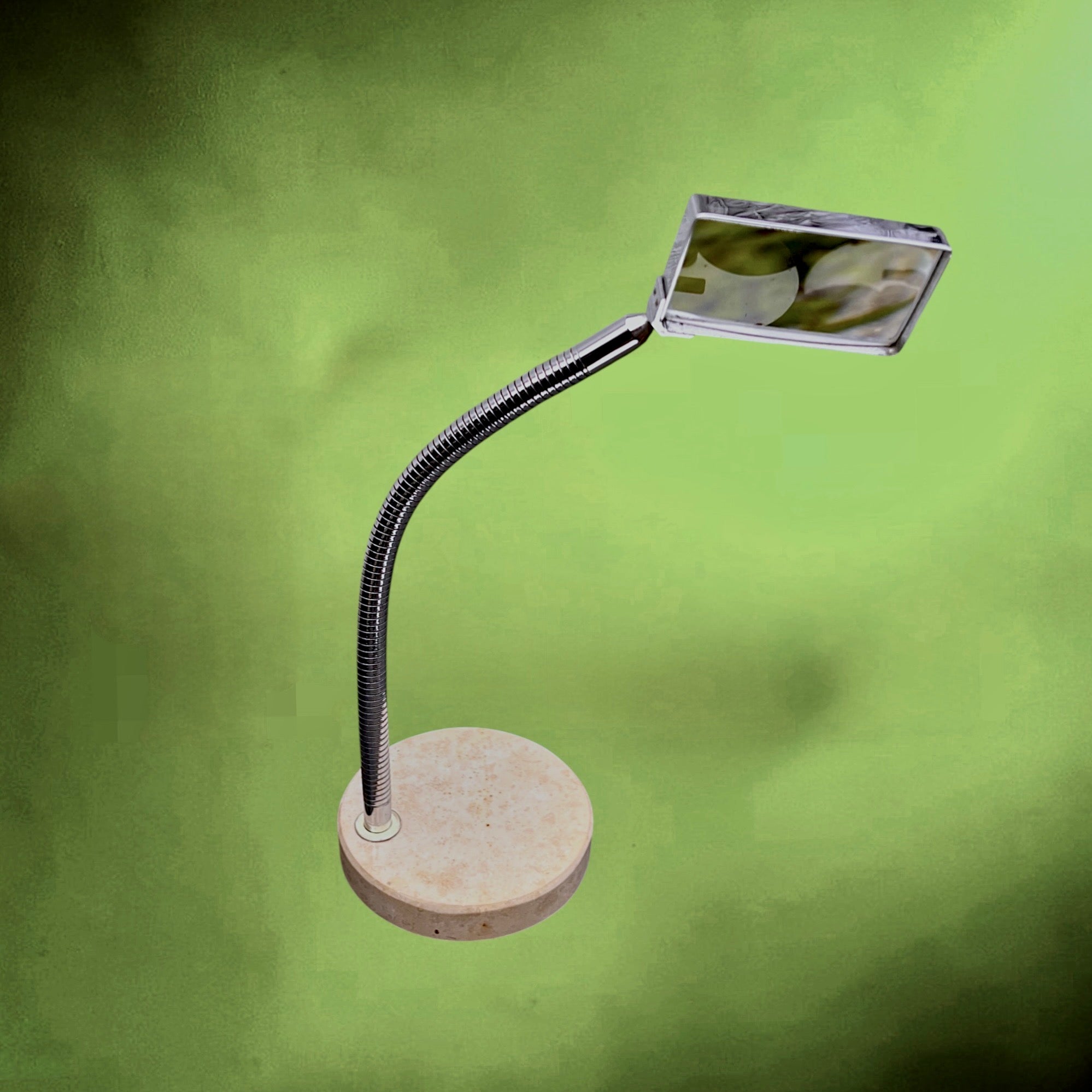 Loupe sur pied vintage en marbre et métal chromé – flexible – années 70