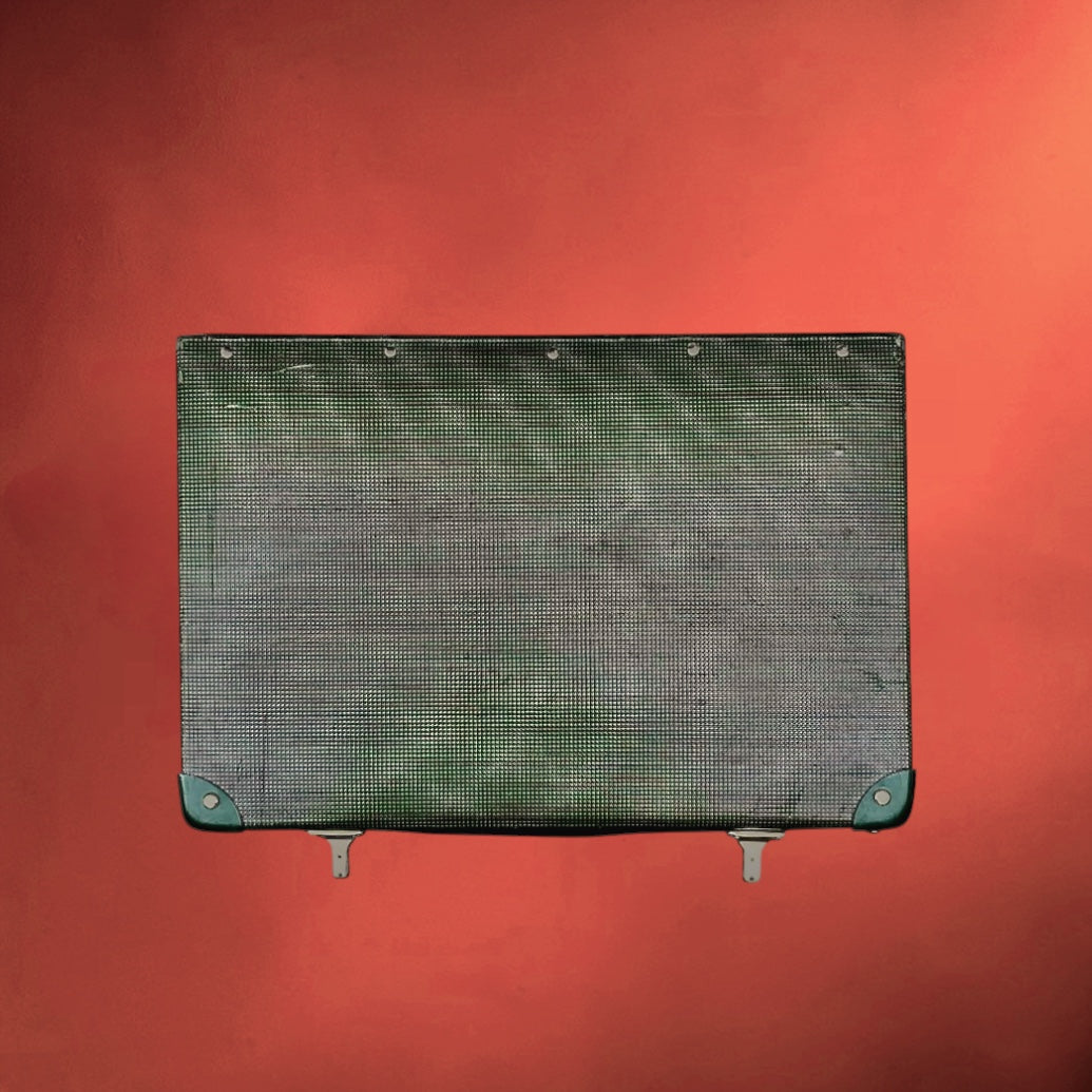 Valise vintage anglaise années 50 verte serrures Cheney pied de poule
