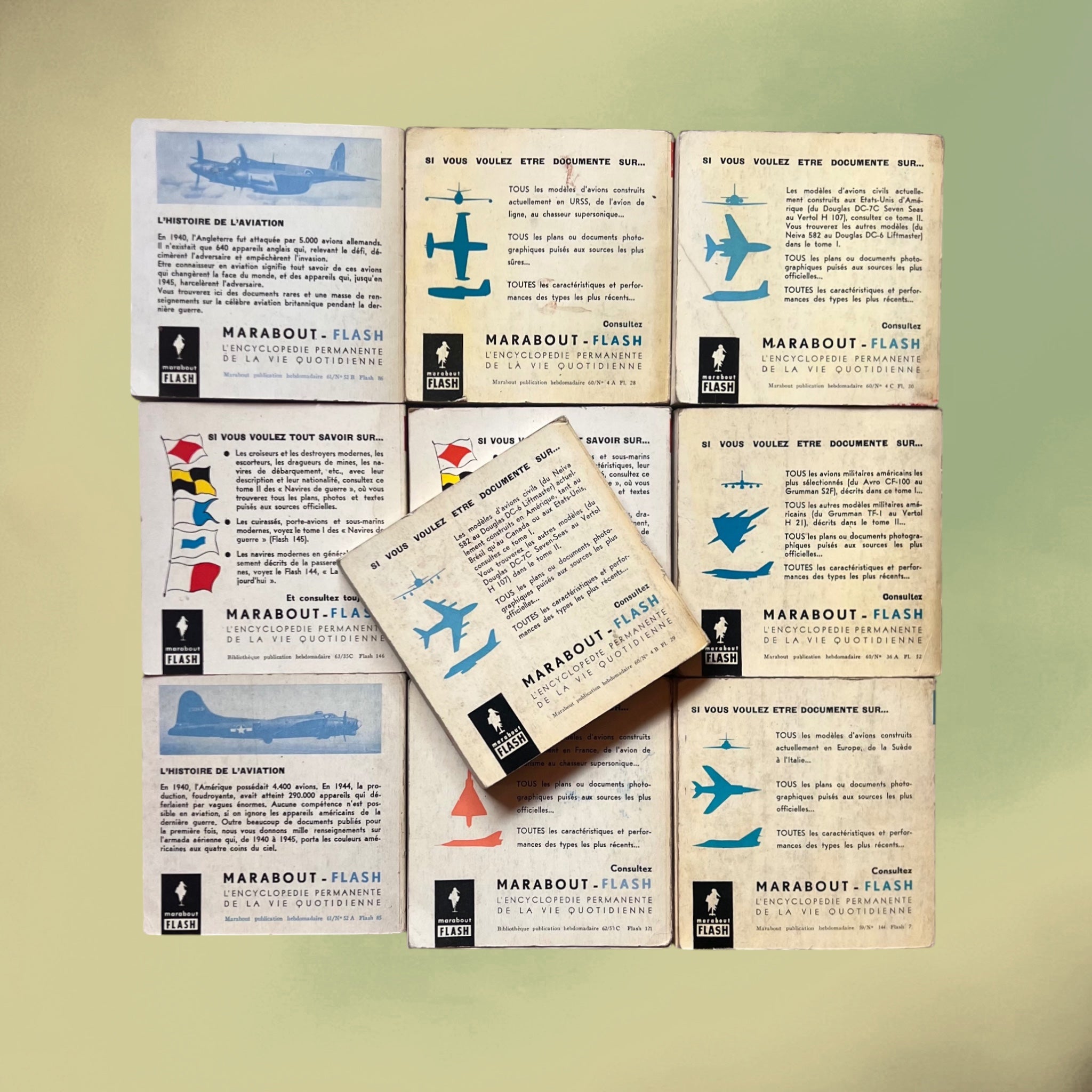 Lot de 10 Livres Marabout Flash Aviation et Marine – Années 1959-1961