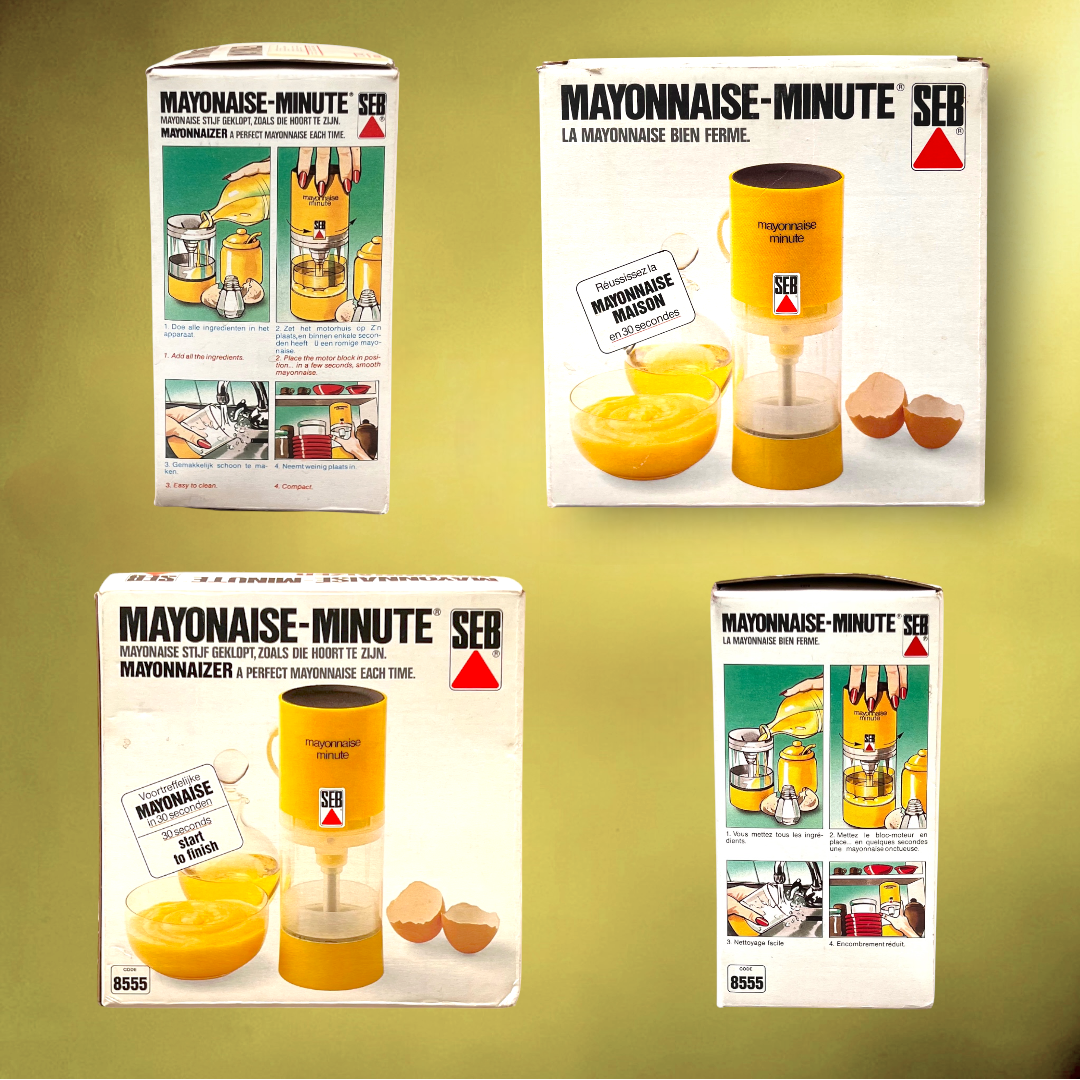 Mayonnaise Minute SEB Jaune Électrique Design Pop Années 70 - Boîte et Mode d'Emploi