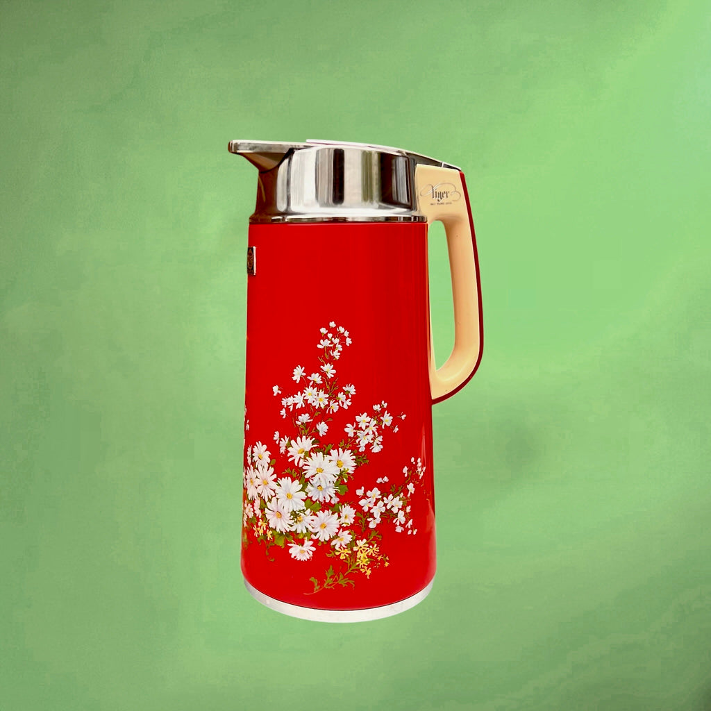 Thermos vintage Tiger honeypot rouge floral – bouteille isotherme japonaise années 70