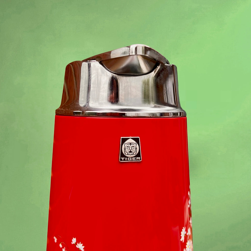 Thermos vintage Tiger honeypot rouge floral – bouteille isotherme japonaise années 70