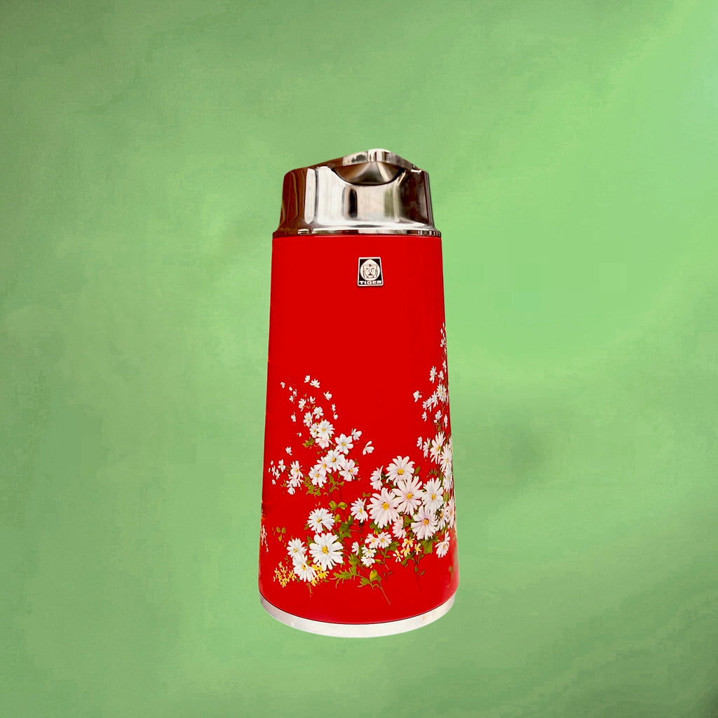 Thermos vintage Tiger honeypot rouge floral – bouteille isotherme japonaise années 70