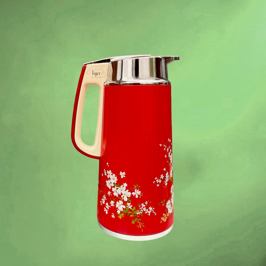 Thermos vintage Tiger honeypot rouge floral – bouteille isotherme japonaise années 70