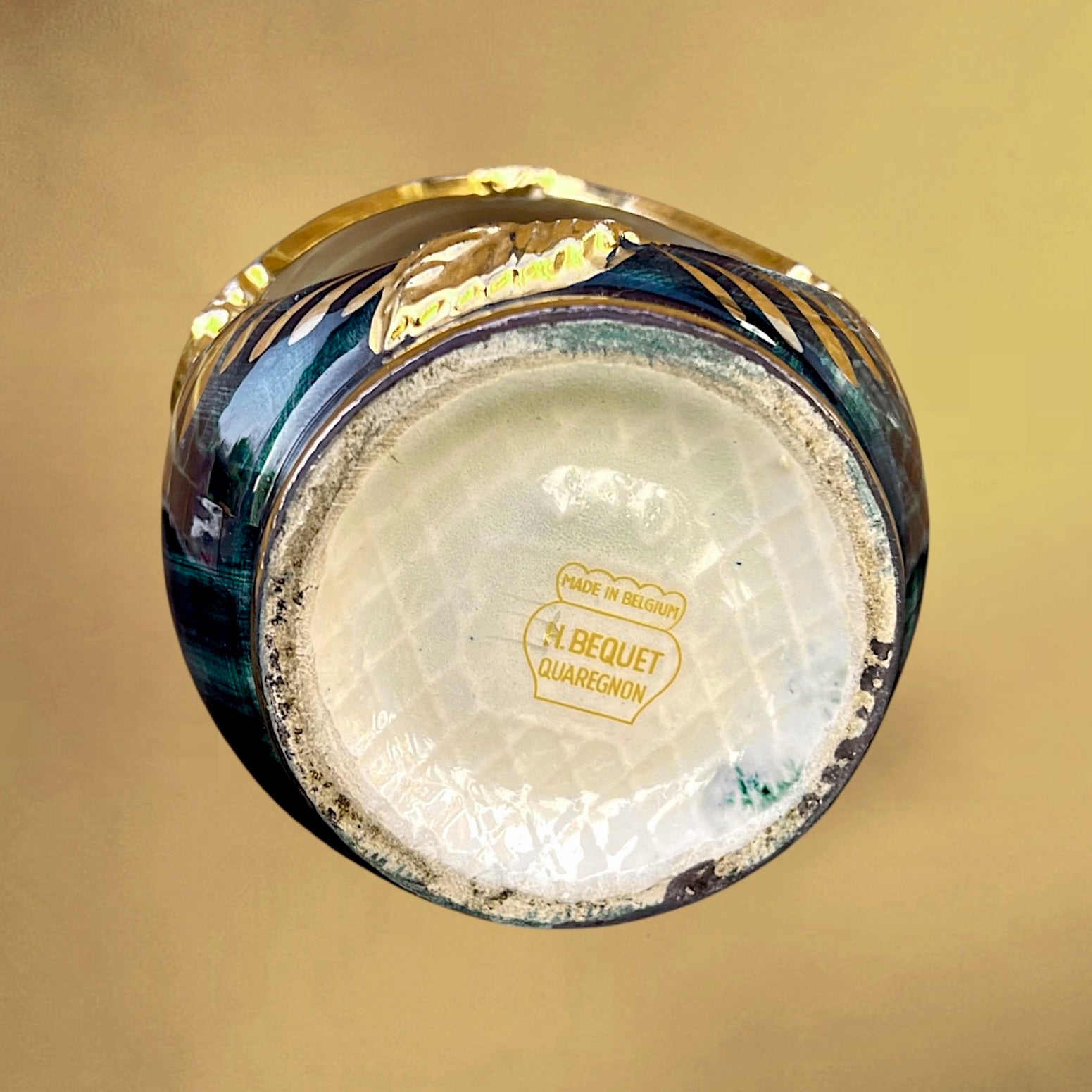 Lampe de chevet religieuse vintage Bequet Quaregnon années 50 céramique émaillée irisée communiant