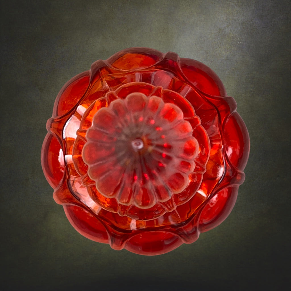 Carafe Genie Bottle En Verre Rouge Orangé, Empoli Italie – Années 60