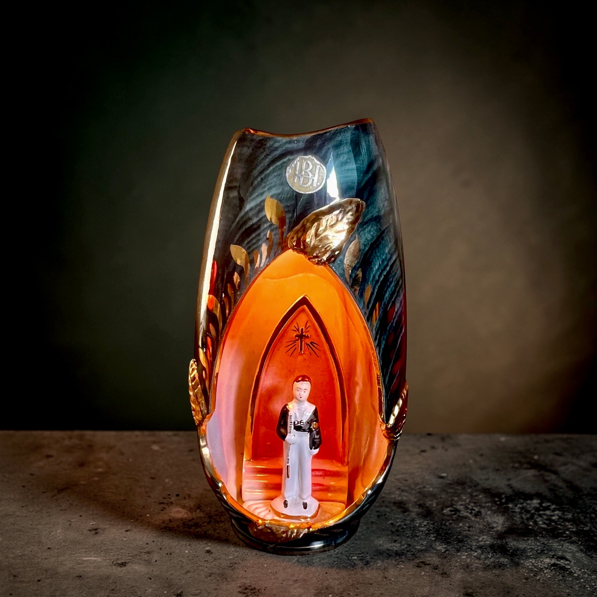 Lampe religieuse vintage Bequet Quaregnon – céramique émaillée – années 50
