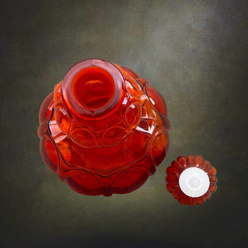 Carafe Genie Bottle En Verre Rouge Orangé, Empoli Italie – Années 60