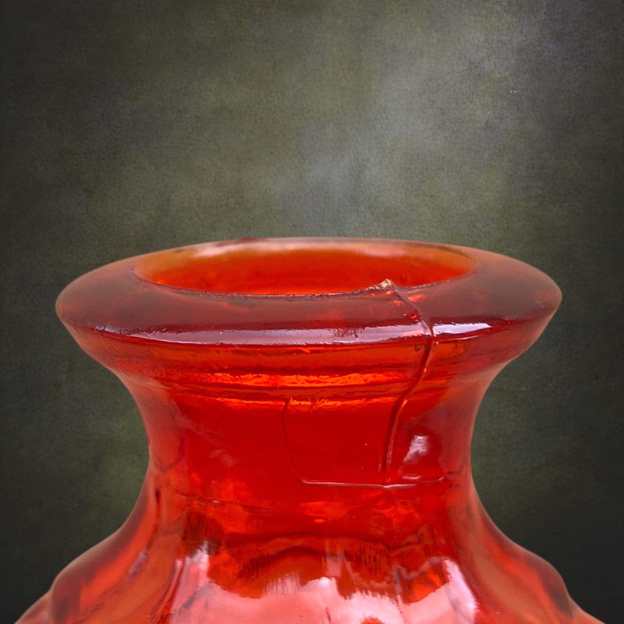 Carafe Genie Bottle En Verre Rouge Orangé, Empoli Italie – Années 60