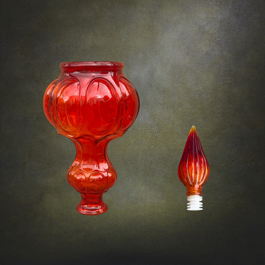 Carafe Genie Bottle En Verre Rouge Orangé, Empoli Italie – Années 60