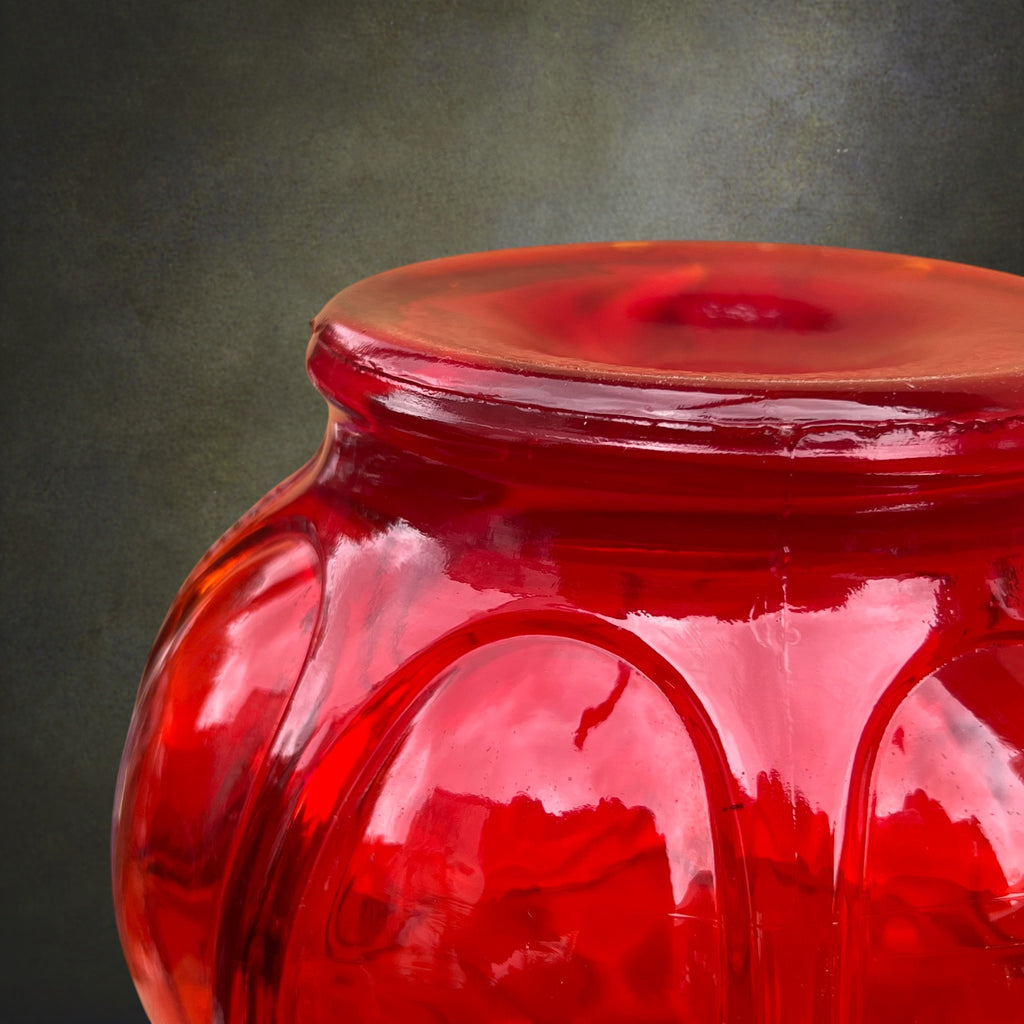 Carafe Genie Bottle En Verre Rouge Orangé, Empoli Italie – Années 60