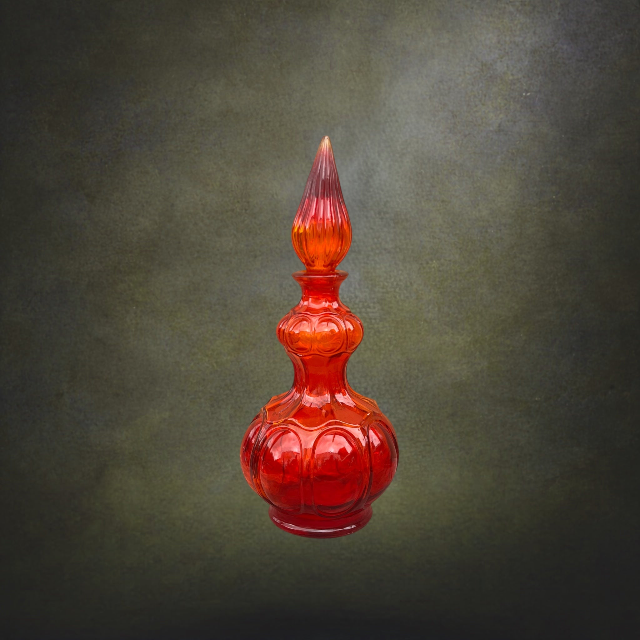 Carafe Genie Bottle En Verre Rouge Orangé, Empoli Italie – Années 60
