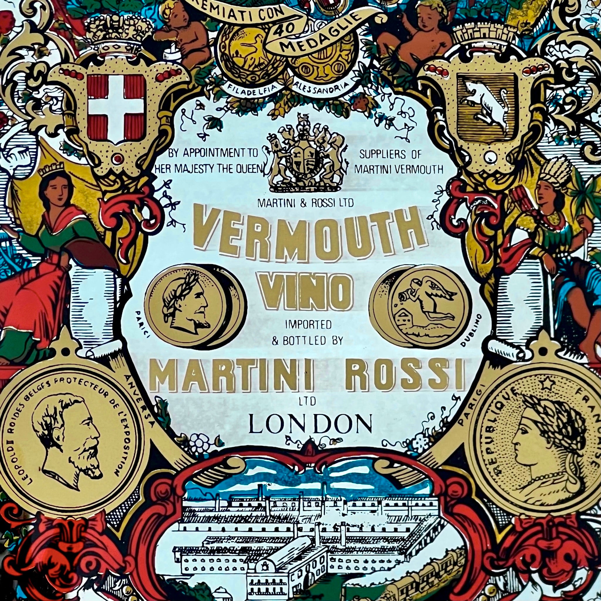 Miroir Publicitaire Martini Rossi Vermouth Encadrement Bois– Années 70