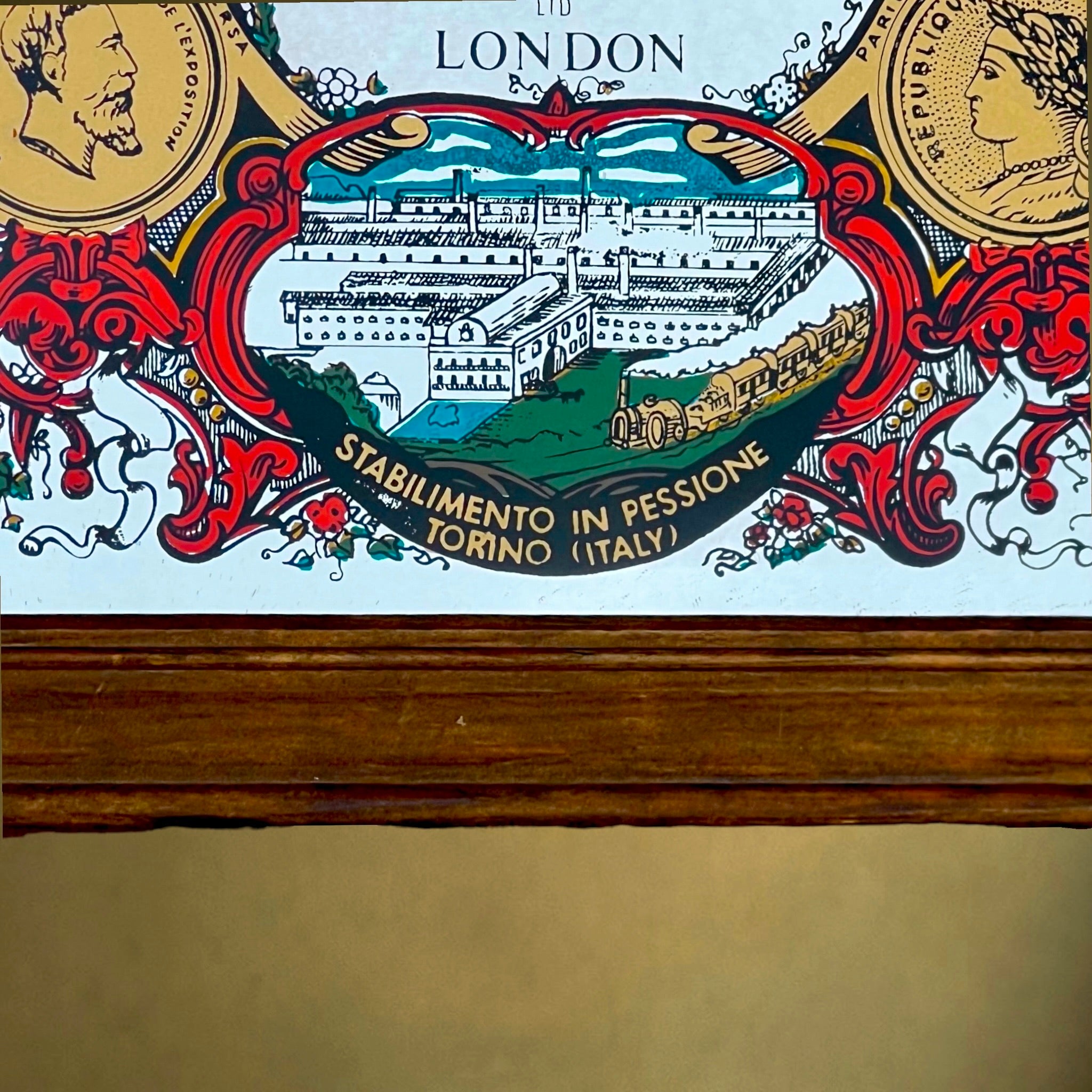 Miroir Publicitaire Martini Rossi Vermouth Encadrement Bois– Années 70