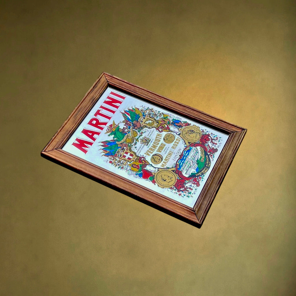 Miroir Publicitaire Martini Rossi Vermouth Encadrement Bois– Années 70