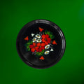 plateau-rond-metal-noir-fleurs-peintes-main-style-zhostovo-annees70