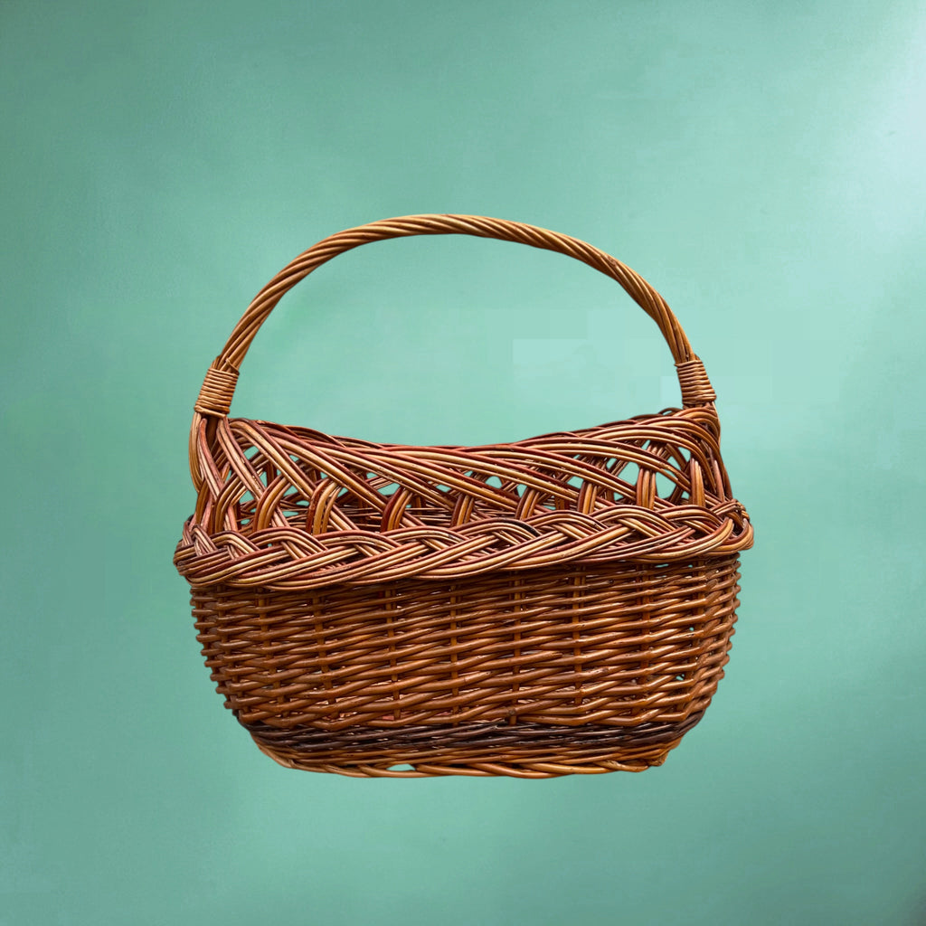 Ancien Panier de Marché en Osier Tressé – Années 60-70