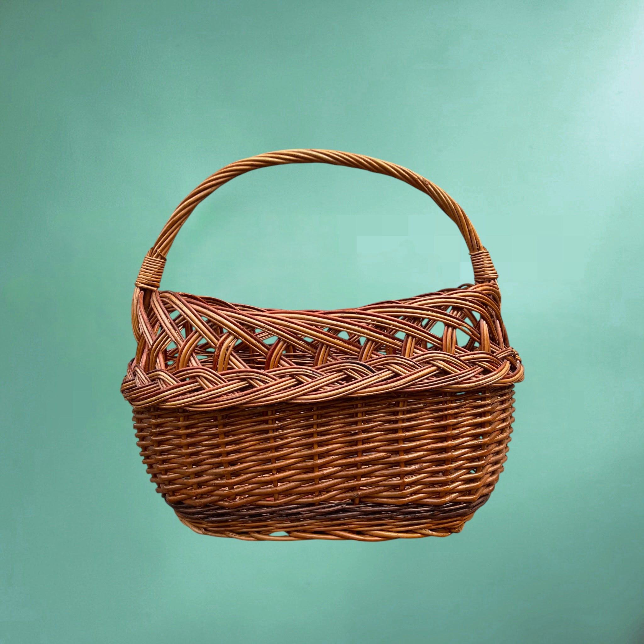 Ancien Panier de Marché en Osier Tressé – Années 60-70