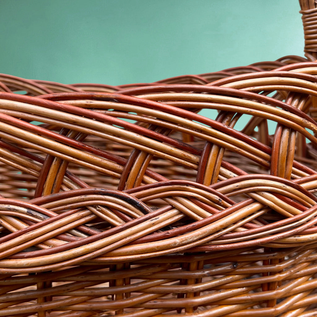 Ancien Panier de Marché en Osier Tressé – Années 60-70