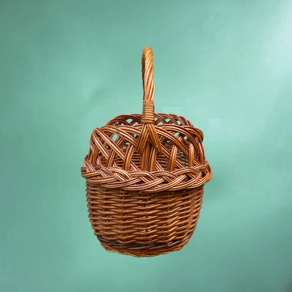 Ancien Panier de Marché en Osier Tressé – Années 60-70
