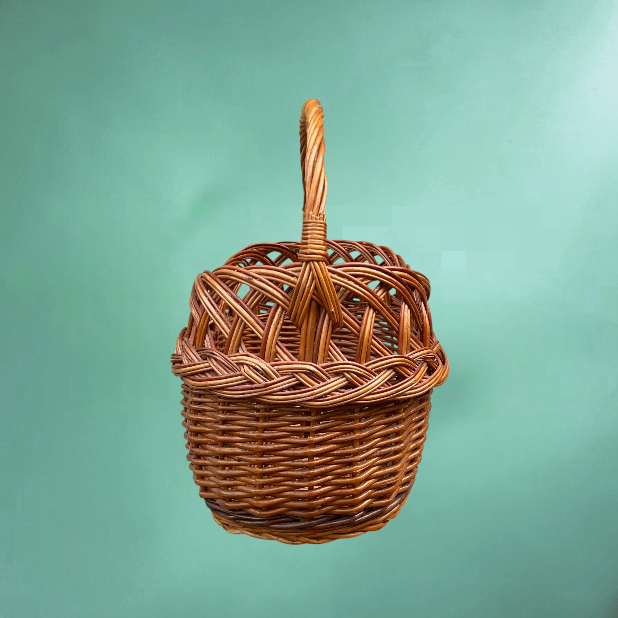 Ancien Panier de Marché en Osier Tressé – Années 60-70