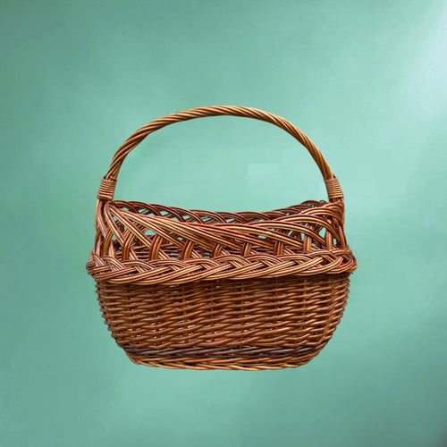 Ancien panier de marché en osier tressé – Années 60-70