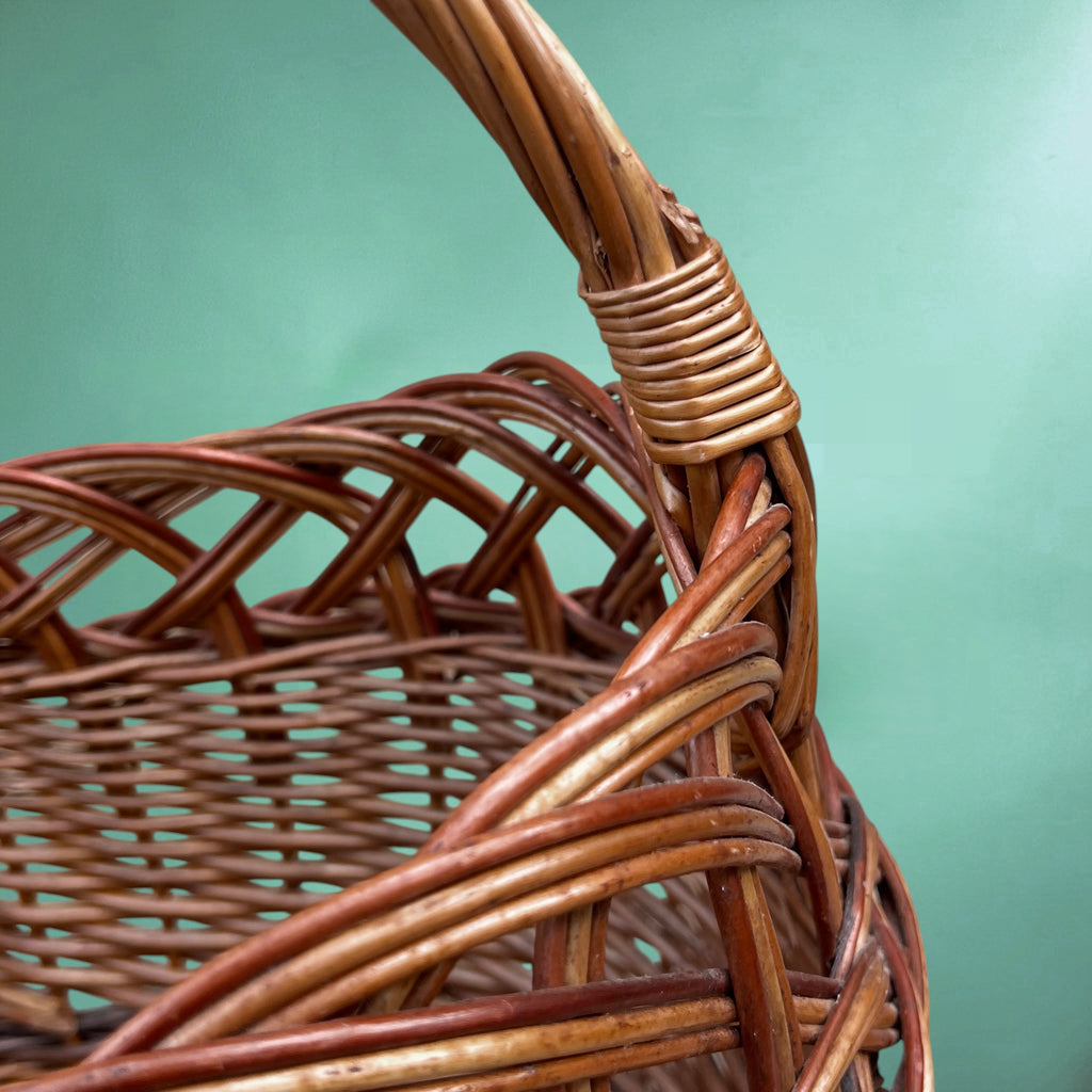 Ancien Panier de Marché en Osier Tressé – Années 60-70