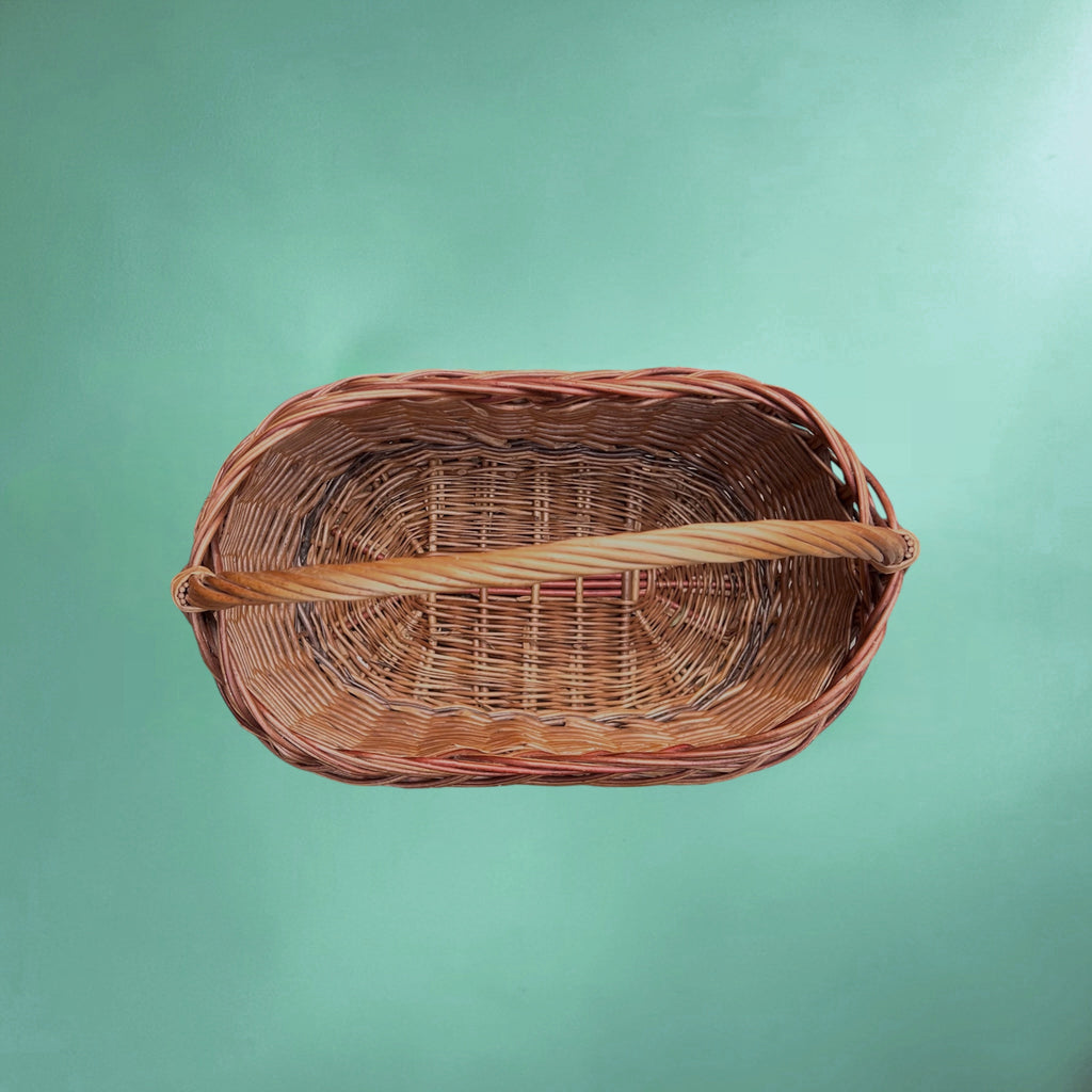 Ancien Panier de Marché en Osier Tressé – Années 60-70
