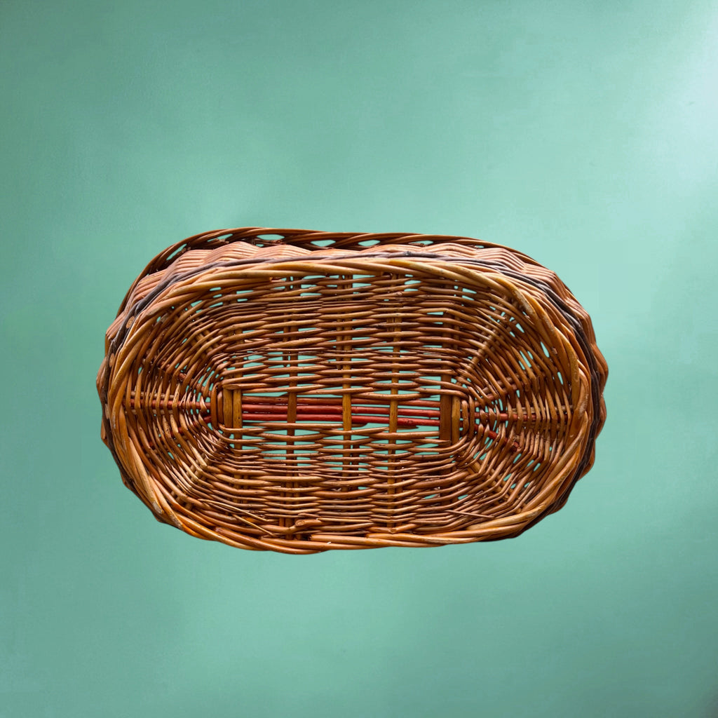 Ancien Panier de Marché en Osier Tressé – Années 60-70