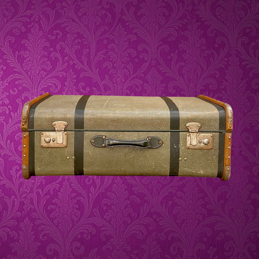 Valise vintage grand format fibre et bois années 50