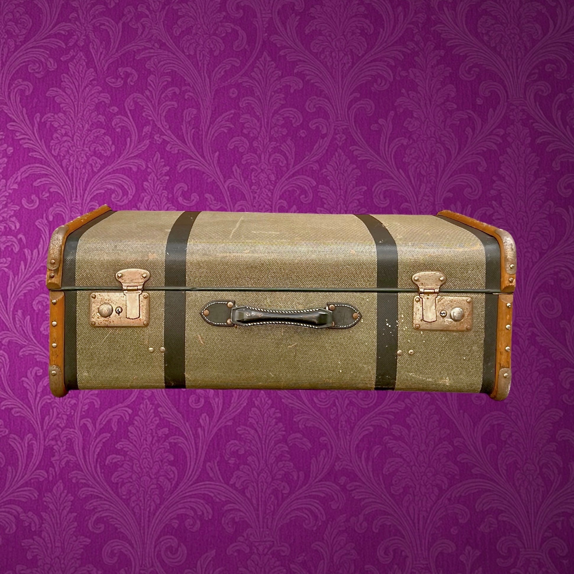 Valise vintage grand format fibre et bois années 50