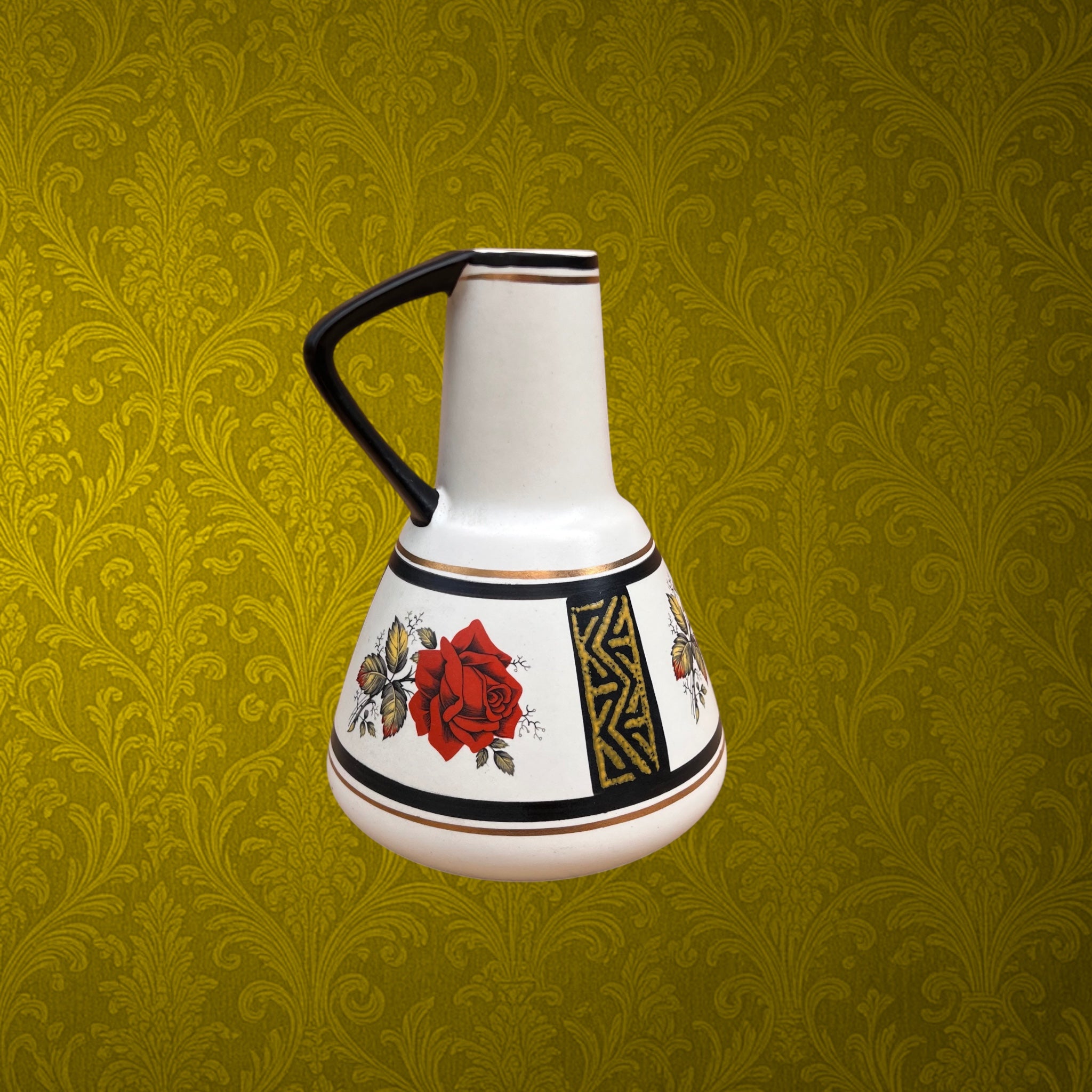 Vase Dümler &amp; Breiden en Céramique à Décor de Roses Rouges – Années 1960